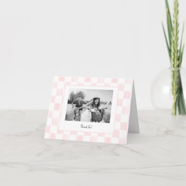 Cartão De Agradecimento Pink Checkerboard Personalized Photo (Frente)