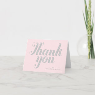 Cartão De Agradecimento Pink Chic Faux Silver Glitter Thank You Notes