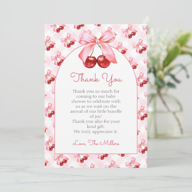 Cartão De Agradecimento Pink Coquette Bow Baby Shower Thank You Card (Em pé/Frente)
