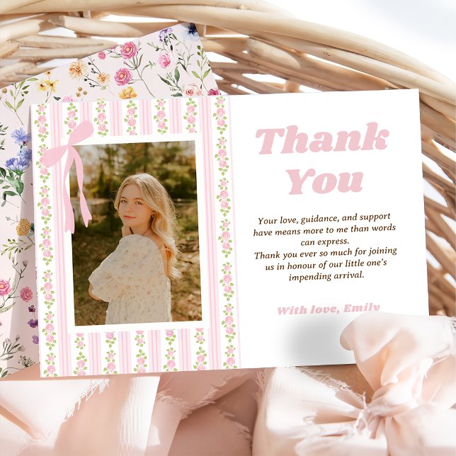 Cartão De Agradecimento Pink Coquette Floral Graduation Thank You Card (Criador carregado)