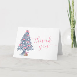 Cartão De Agradecimento Pink Cute Winter Bow Christmas Tree Baby Shower 