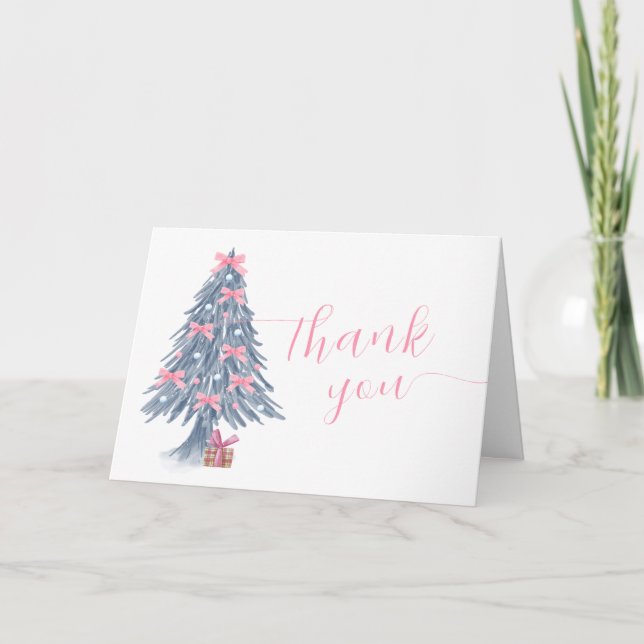Cartão De Agradecimento Pink Cute Winter Bow Christmas Tree Baby Shower  (Frente)