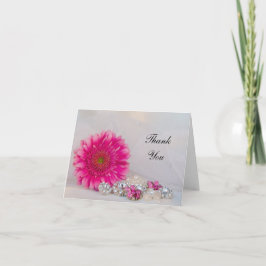 Cartão De Agradecimento Pink Daisy Diamond Buttons Casamento Obrigado