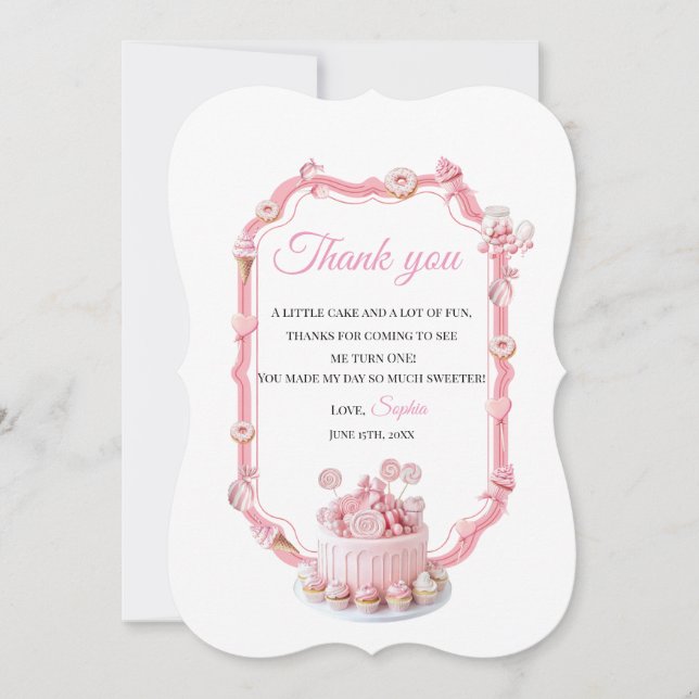 Cartão De Agradecimento Pink Donut Candy Theme (Frente)