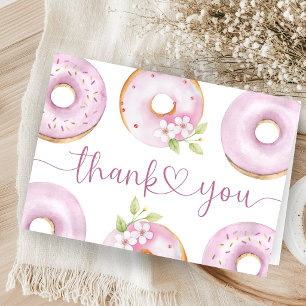 Cartão De Agradecimento Pink Donuts Baby Shower Menina Dobra Obrigada
