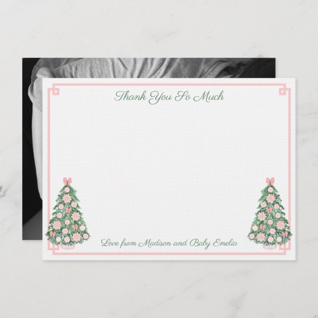Cartão De Agradecimento Pink E Natal Verde Nova Foto De Bebê (Frente/Verso)