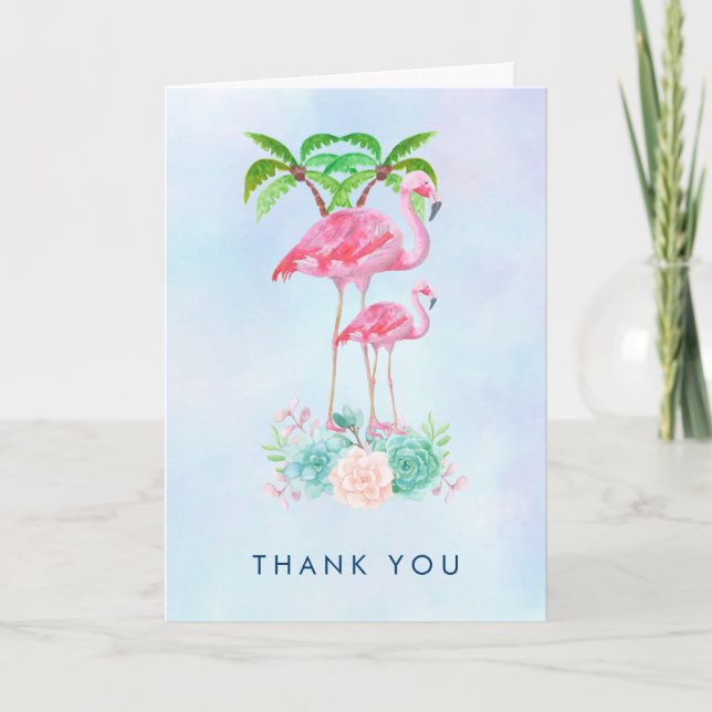 Cartão De Agradecimento Pink Flamingo Momma & Baby Thank You (Frente)