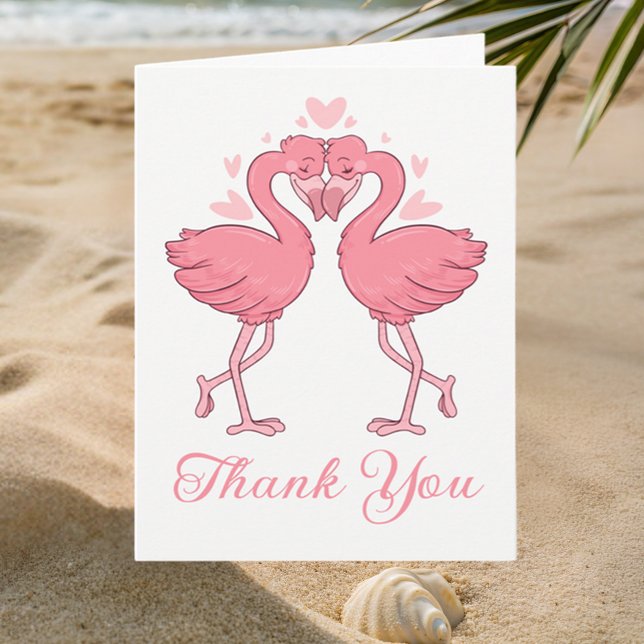 Cartão De Agradecimento Pink Flamingos Tropical Beach Wedding Thank You (Criador carregado)