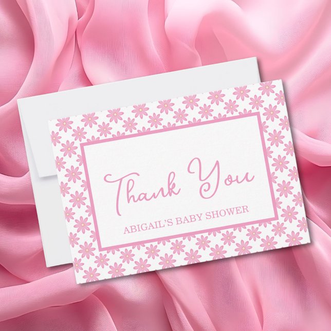 Cartão De Agradecimento Pink Floral Baby Shower  (Criador carregado)