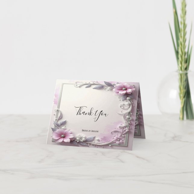 Cartão De Agradecimento Pink Floral Frame Thank You Card (Frente)