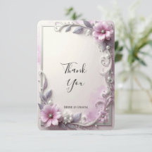 Pink Floral Frame Thank You Card