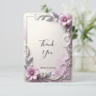 Cartão De Agradecimento Pink Floral Frame Thank You Card