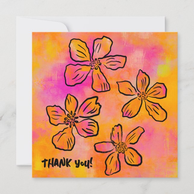 Cartão De Agradecimento Pink Floral Pop "Thank you!" (Frente)