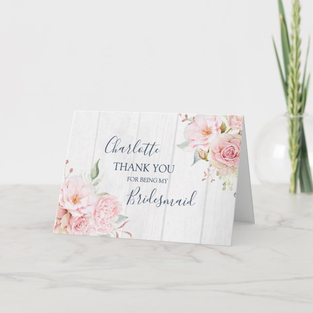 Cartão De Agradecimento Pink Floral Wedding Bridesmaid Thank You (Frente)