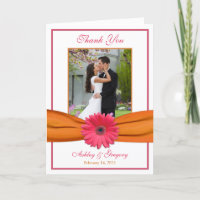 Pink Gerbera Daisy Orange Photo Wedding Thank You