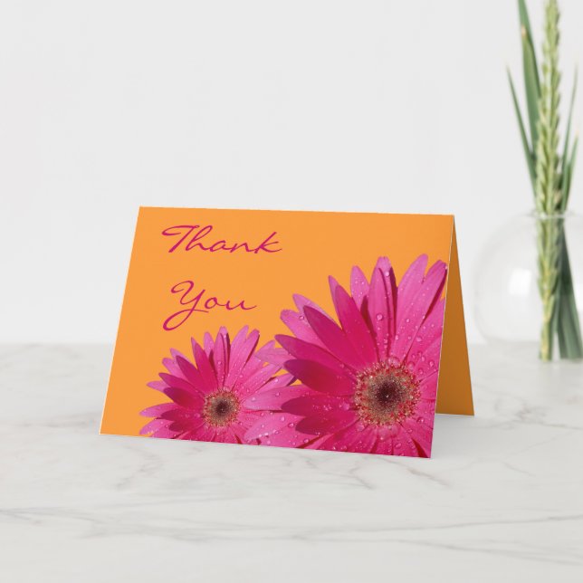 Cartão De Agradecimento Pink Gerbera Daisy Orange Wedding Thank You (Frente)