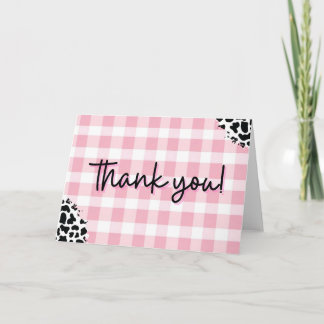 Cartão De Agradecimento Pink Gingham Cow Print Thank You Card for Birthday