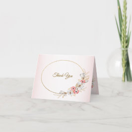 Cartão De Agradecimento Pink Golden Floral Geometric Peach Wedding