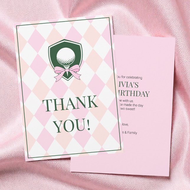 Cartão De Agradecimento Pink Golf Modern Two Sweet Girl 2nd Birthday Party (Pink Golf Modern Two Sweet Girl 2nd Birthday Party Thank You Card)