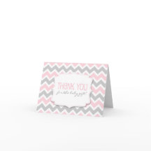 Pink Gray Chevron Baby Shower thank you notes