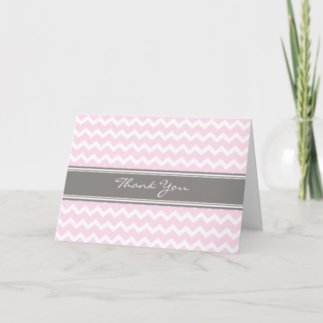 Cartão De Agradecimento Pink Gray Chevrons Baby Shower Thank You Card (Frente)