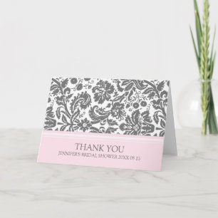 Cartão De Agradecimento Pink Gray Damask Bridal Shower Thank You Card