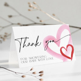 Cartão De Agradecimento Pink Heart Valentines Baby Shower Thank You