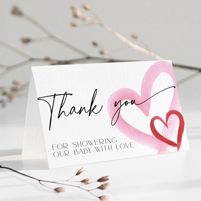Cartão De Agradecimento Pink Heart Valentines Baby Shower Thank You (Valentines Thank you card for Baby Shower)