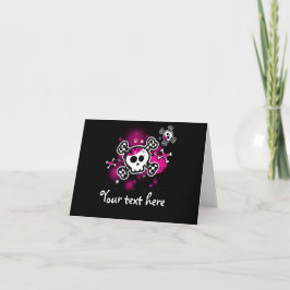 Cartão De Agradecimento Pink Hearts Skull & Crossbones Fold Thank You Card