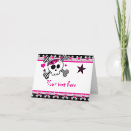 Cartão De Agradecimento Pink Hearts Skull & Crossbones Fold Thank You Card