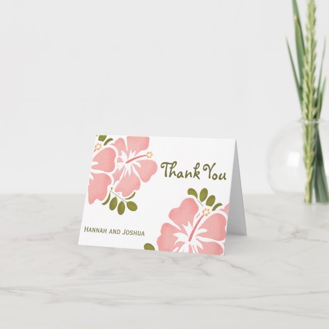 Cartão De Agradecimento Pink Hibiscus Wedding Thank You Notes Cards (Frente)