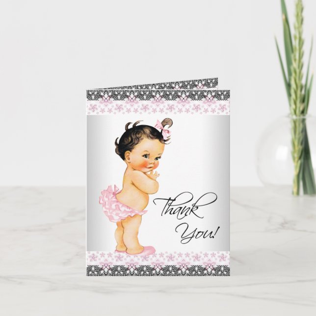 Cartão De Agradecimento Pink Lace Girl Baby Shower Thank You (Frente)
