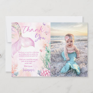 Cartão De Agradecimento Pink Mermaid 1st Birthday Oneder The Sea Photo