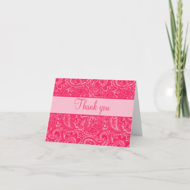 Cartão De Agradecimento Pink Mini Paisley Note Cards (Frente)