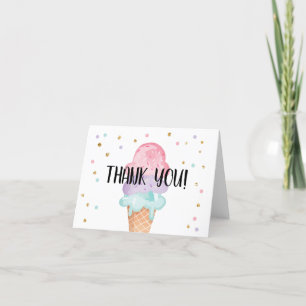 Cartão De Agradecimento Pink Mint Ice Cream Cone Confetti Thank You Card