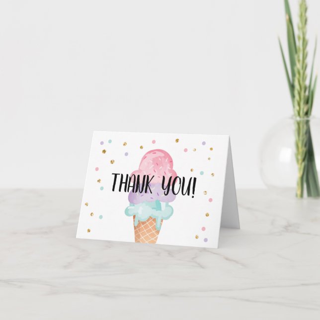 Cartão De Agradecimento Pink Mint Ice Cream Cone Confetti Thank You Card (Frente)