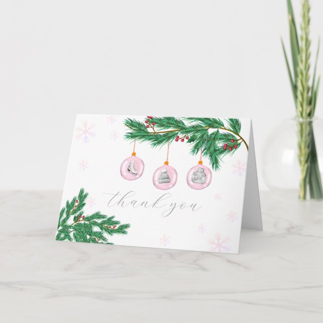 Cartão De Agradecimento Pink Modern Winter Clothes Ornaments Baby Shower (Frente)