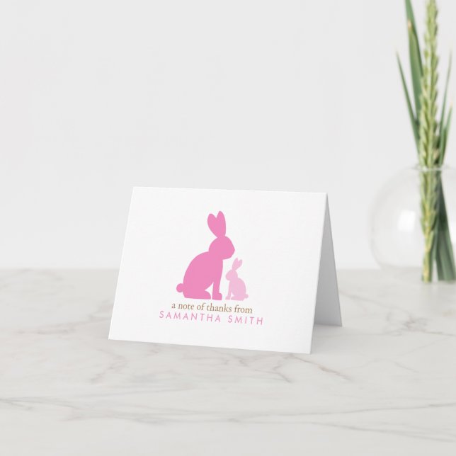 Cartão De Agradecimento Pink Mom and Baby Rabbits Thank You Notes (Frente)
