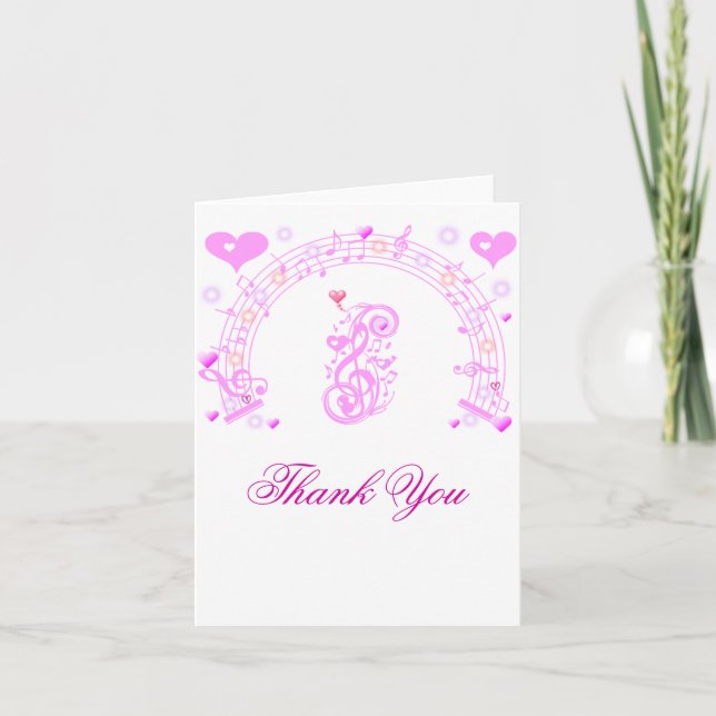 Cartão De Agradecimento Pink,Music notes of Love_ (Frente)