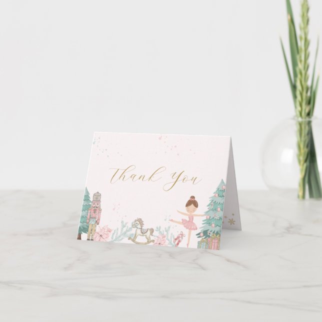 Cartão De Agradecimento Pink Nutcracker Baby Shower Thank You Card (Frente)