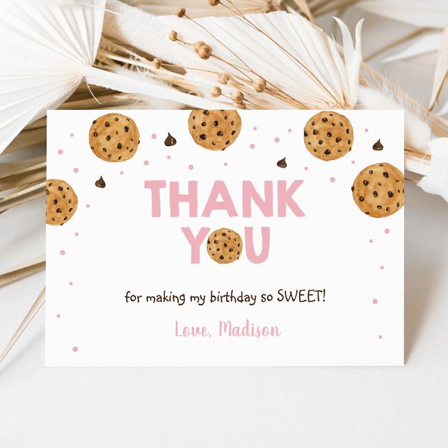 Cartão De Agradecimento Pink One Sweet Cookie Aniversário Obrigado (Criador carregado)