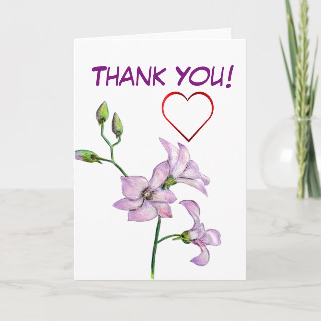 Cartão De Agradecimento Pink Orchid and Red Heart Thank You (Frente)