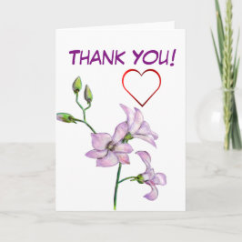 Cartão De Agradecimento Pink Orchid and Red Heart Thank You