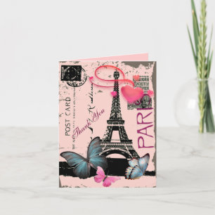 Cartão De Agradecimento pink paris eiffel tower destination wedding