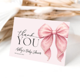 Cartão De Agradecimento Pink Pearl Bow Baby Shower Thank You Card