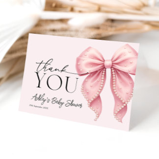 Cartão De Agradecimento Pink Pearl Bow Baby Shower Thank You Card