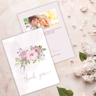 Cartão De Agradecimento Pink Peony Wedding Thank You Cards