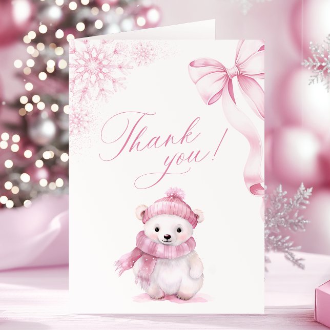 Cartão De Agradecimento Pink Polar Bear Foldable Thank You Card (Criador carregado)