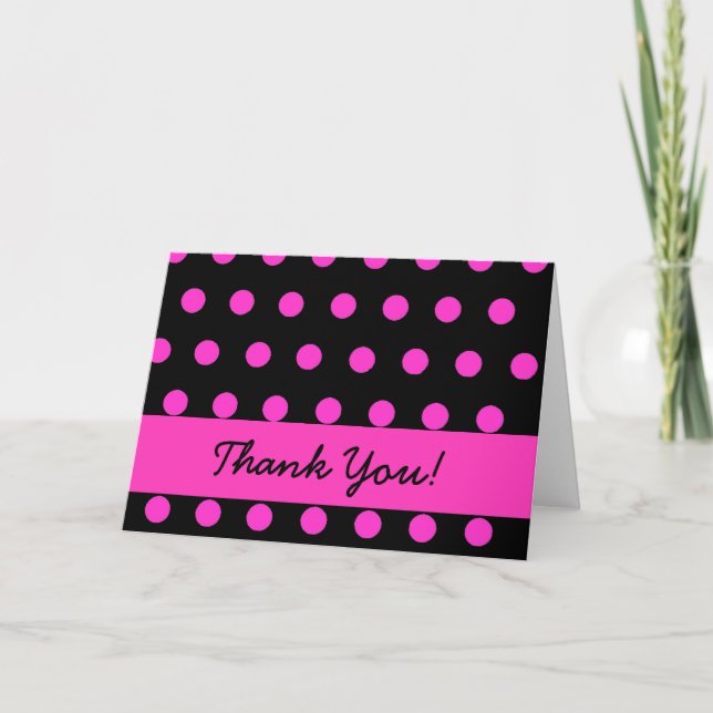 Cartão De Agradecimento Pink Polkadot thank you (Frente)