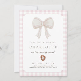 Cartão De Agradecimento Pink Preppy Baseball Bow Birthday Invitation
